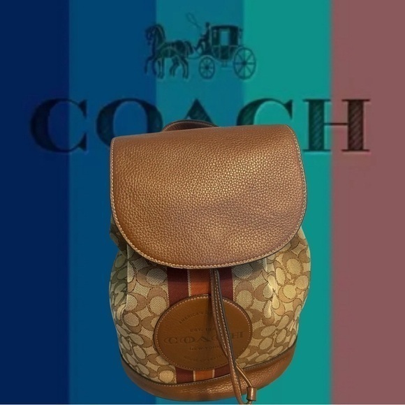 Coach of New York Dempsey Drawstring Backpack Jacquard w/patch & stripe 🔥EUC - Picture 1 of 9